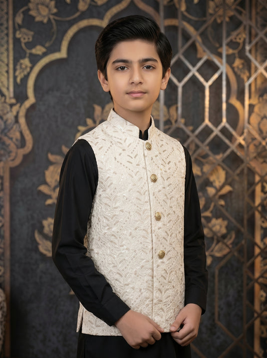 Boys Stylish Off White Waistcoat