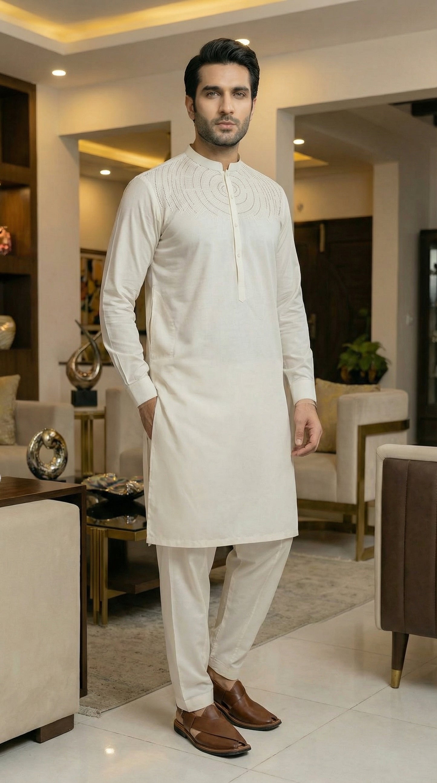 Classic Off-White Cotton Shalwar Kameez