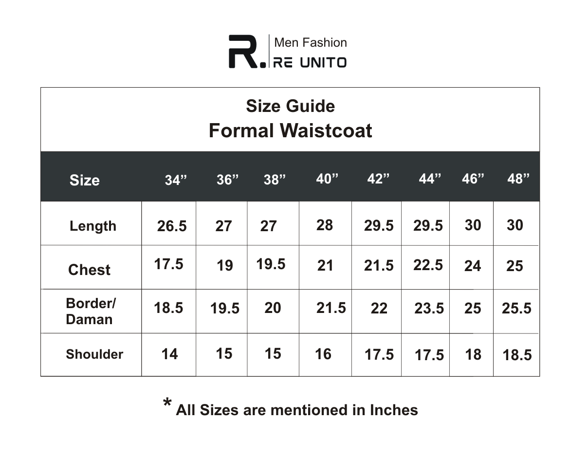 Formal WC Size chart