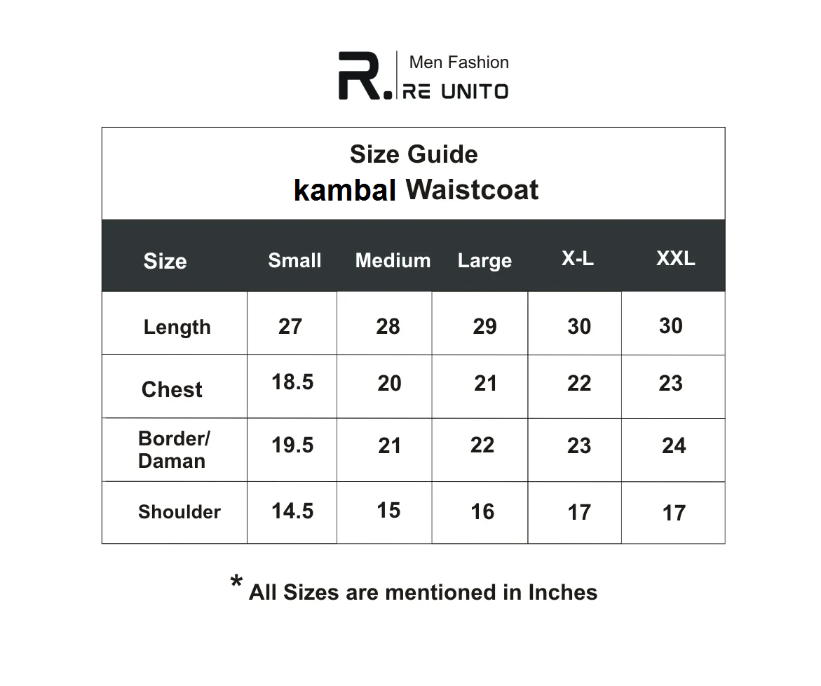 Kambal WC size chart