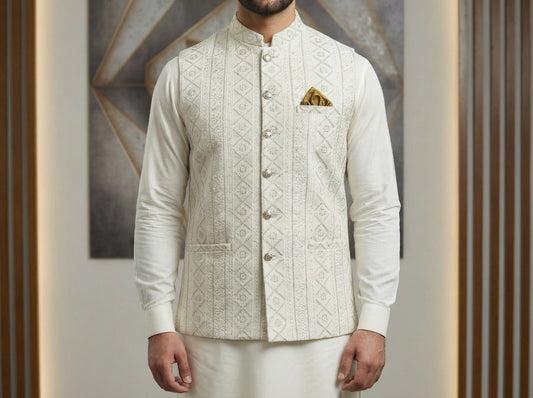 Masoori Waistcoat Off-White Color