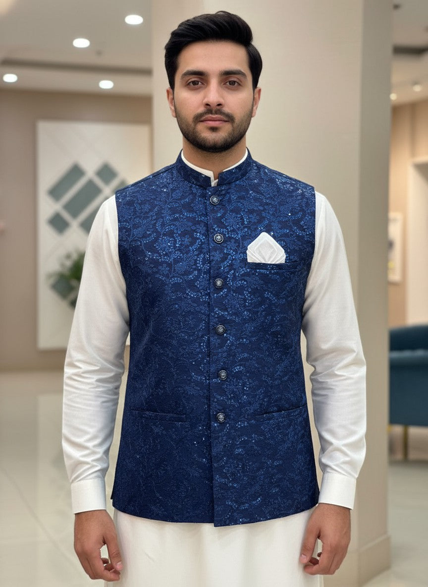 Men Navy Blue Waistcoat