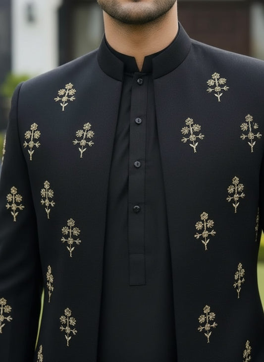 Men Fancy Black Open Coat