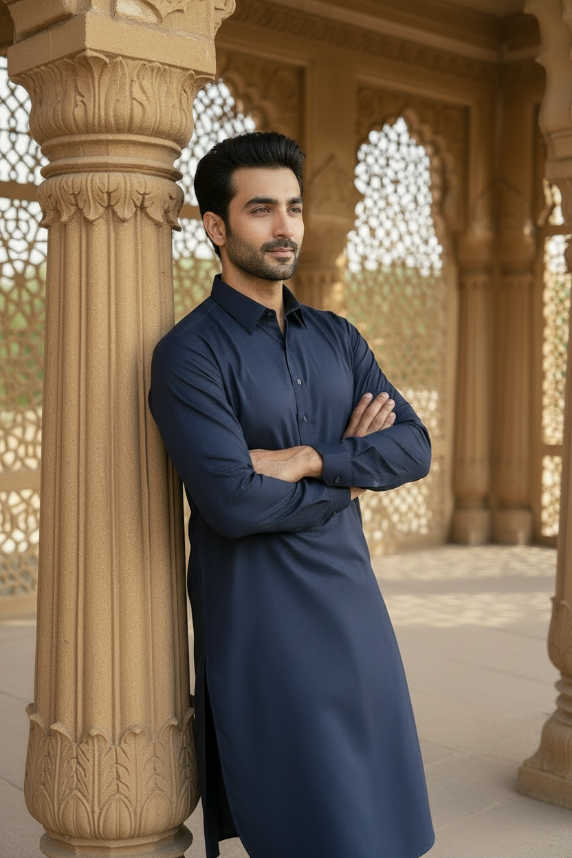 Men Navy Blue kameez Shalwar