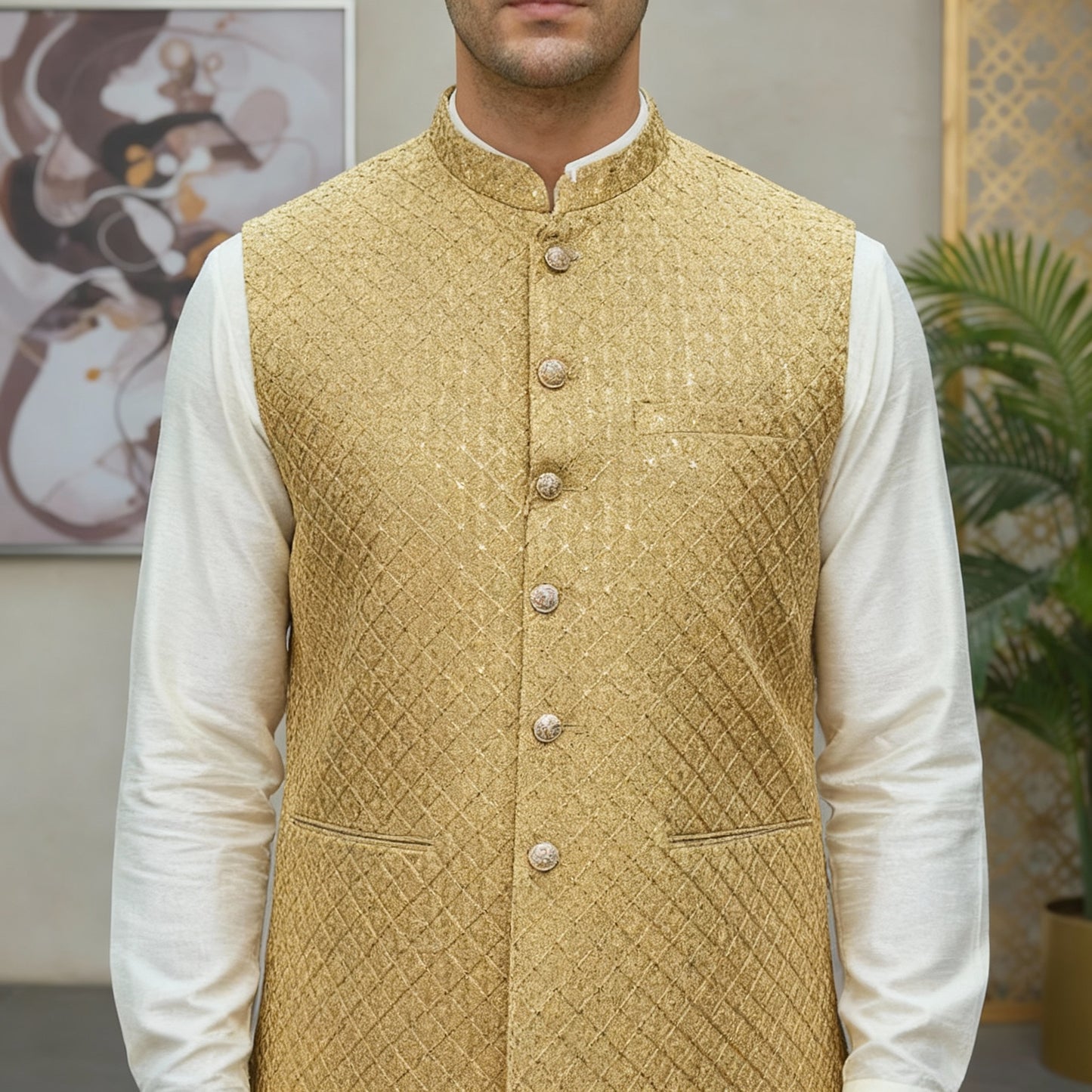 Men Premium Golden Waistcoat