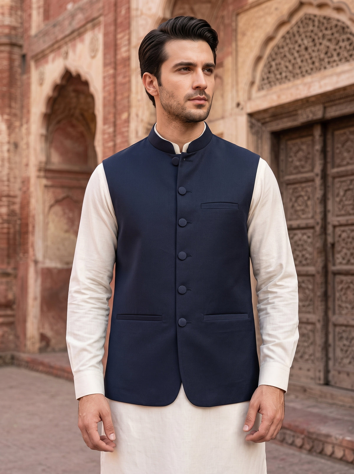 Men Navy Blue Waistcoat