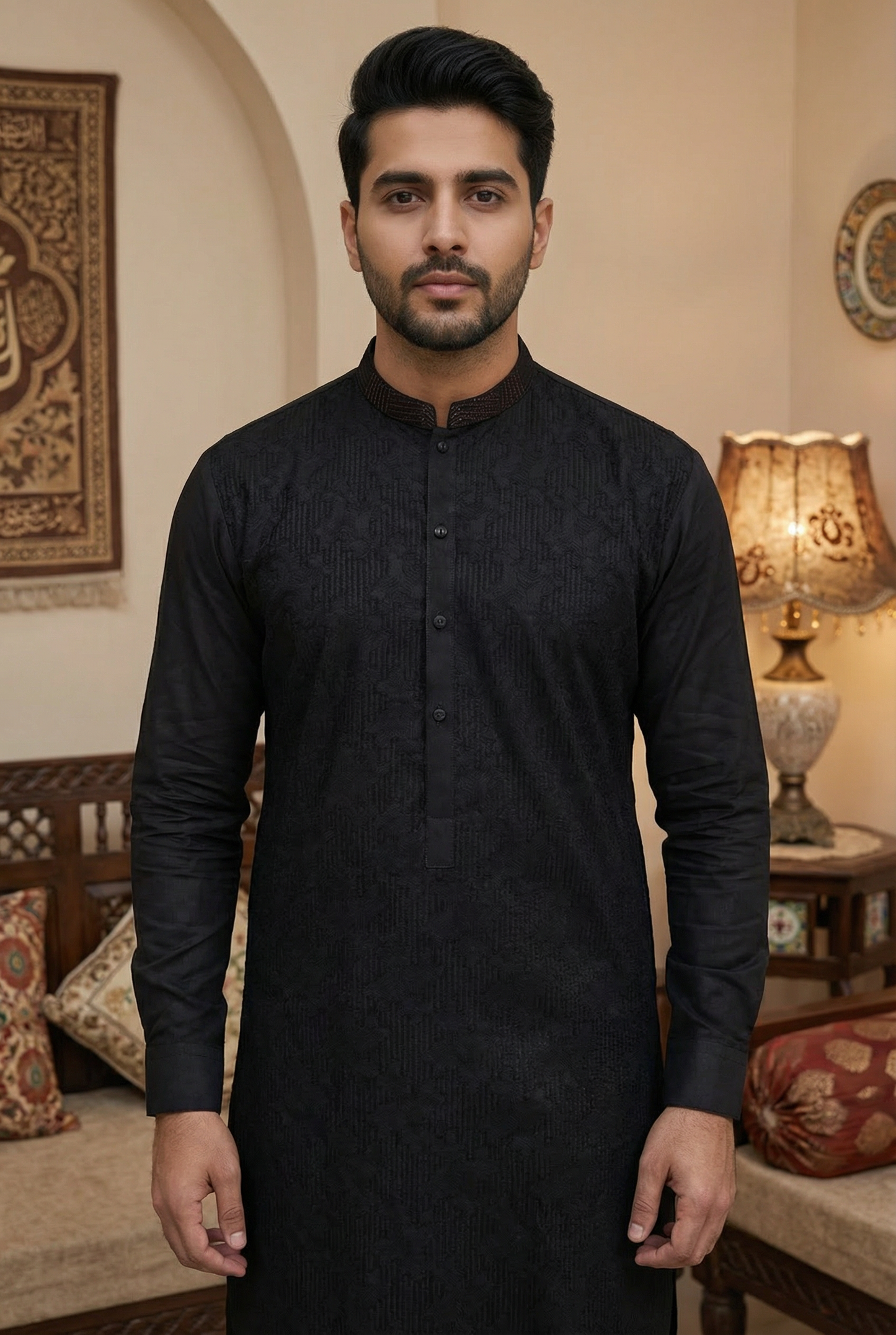 Stylish Black Cotton Shalwar Kameez