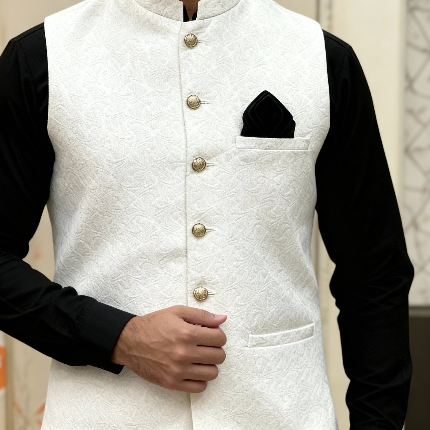 Men Off White Waistcoat