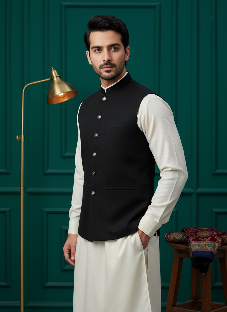 Men Formal Black Waistcoat