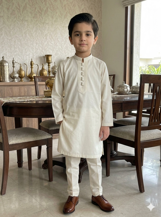 Kids Cream Kameez Pajama