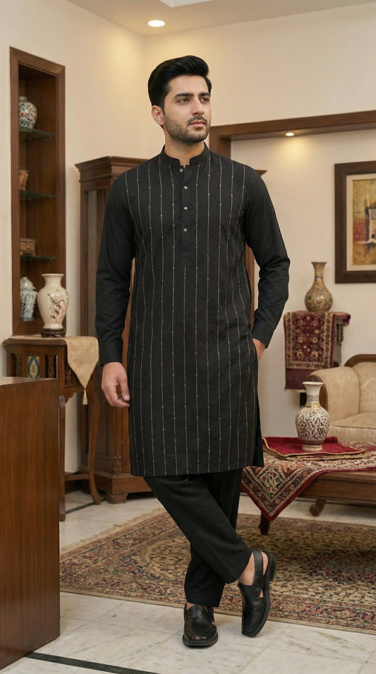 Classic Black Cotton Pajama Kameez