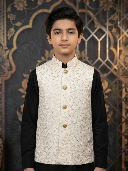 Boys Stylish Off White Waistcoat