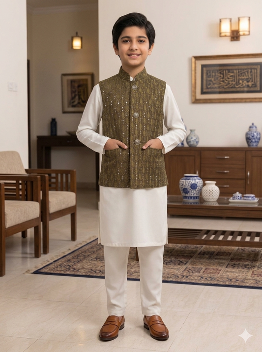 Boys Mehndi Waistcoat
