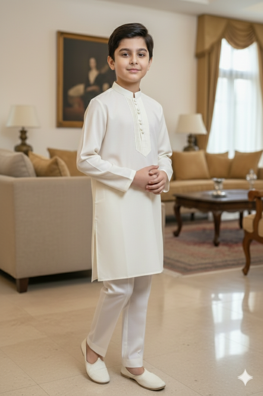Boys Off White Kameez Pajama