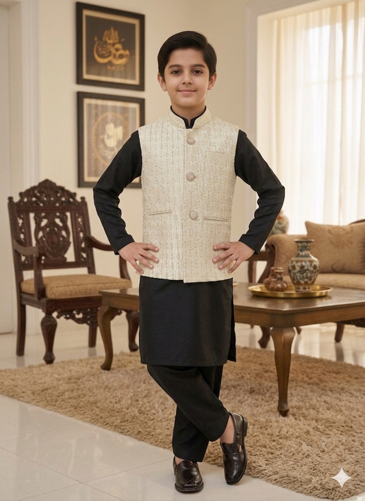 Boys Off White Waistcoat