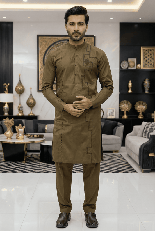 Classic Brown Cotton Shalwar Kameez