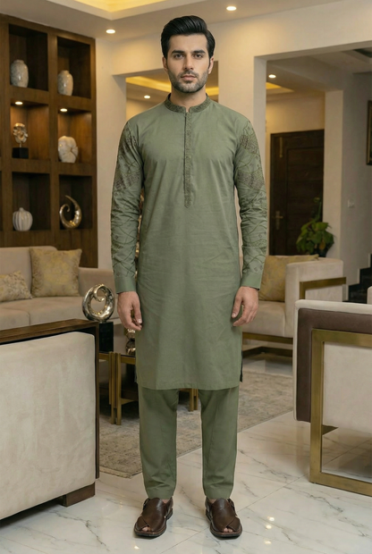 Classic Green Cotton Shalwar Kameez