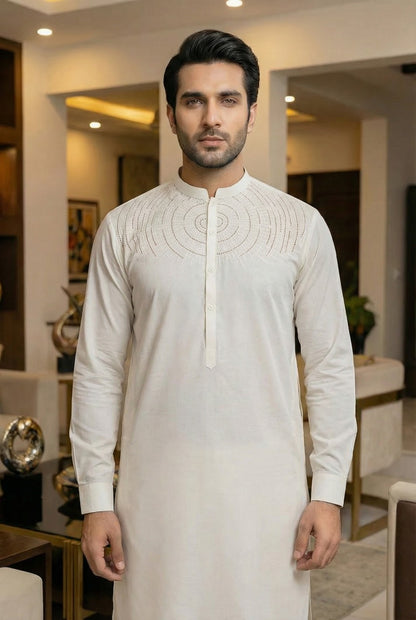 Classic Off-White Cotton Shalwar Kameez