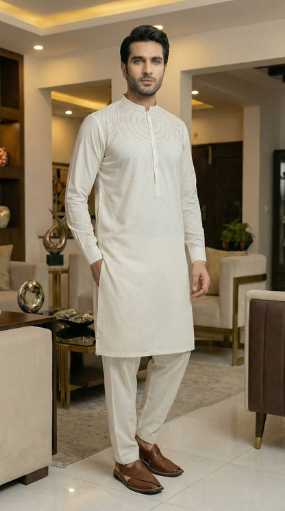 Classic Off-White Cotton Shalwar Kameez