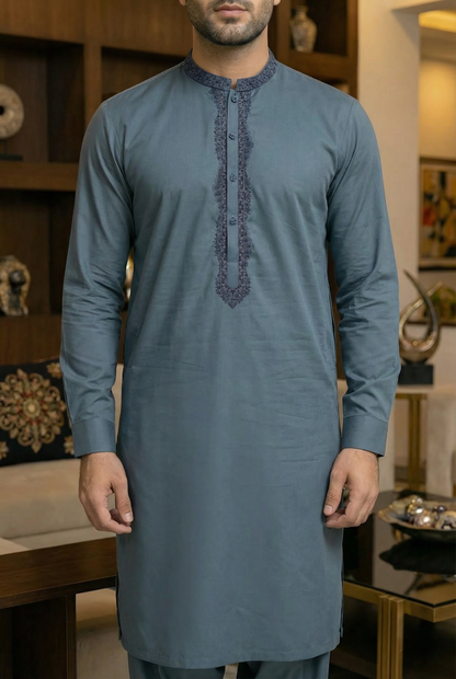Elegant Grey Cotton Shalwar Kameez