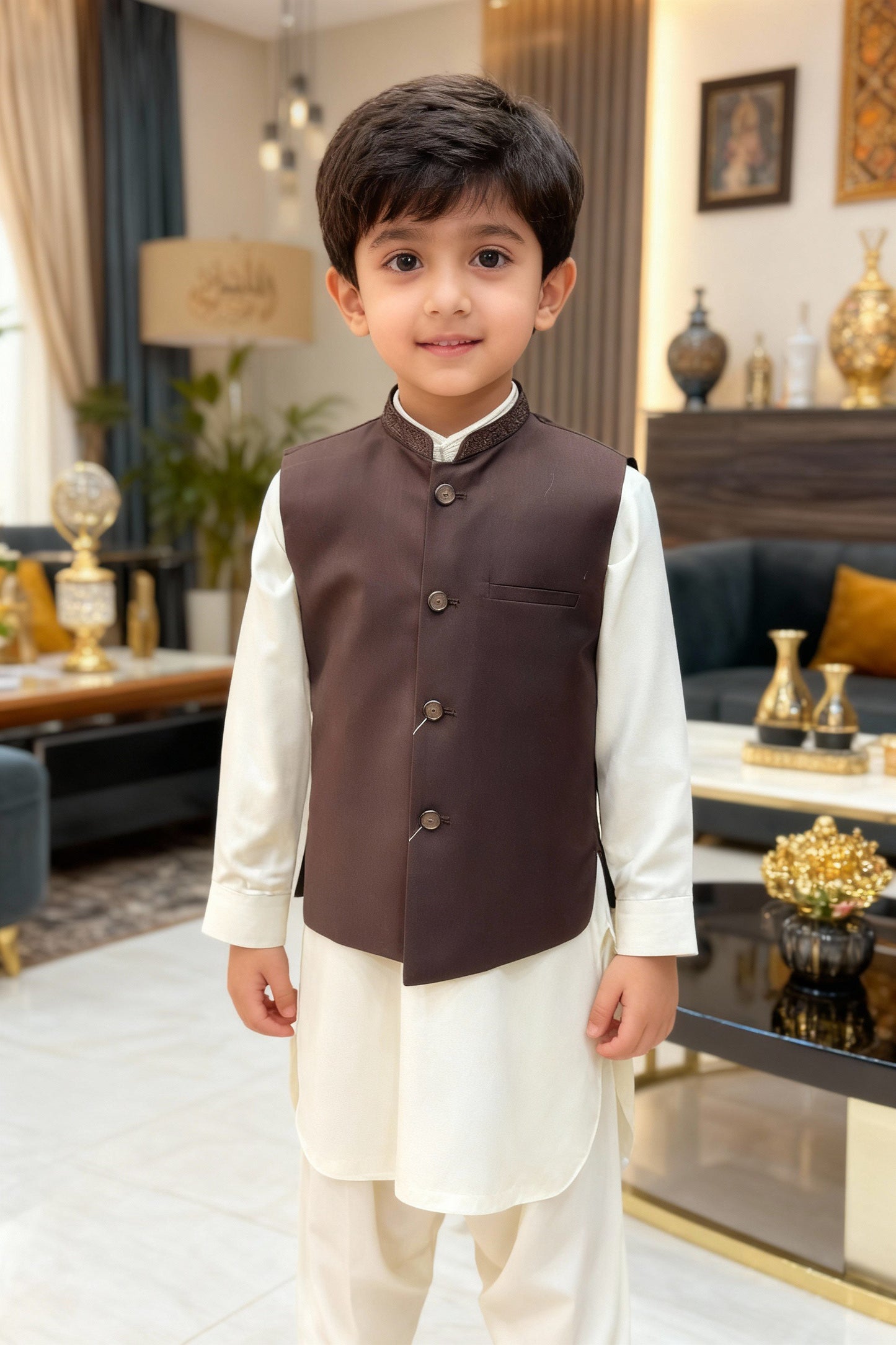 Kids Brown Formal Waistcoat