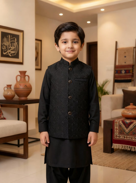 Kids Premium Black Waistcoat