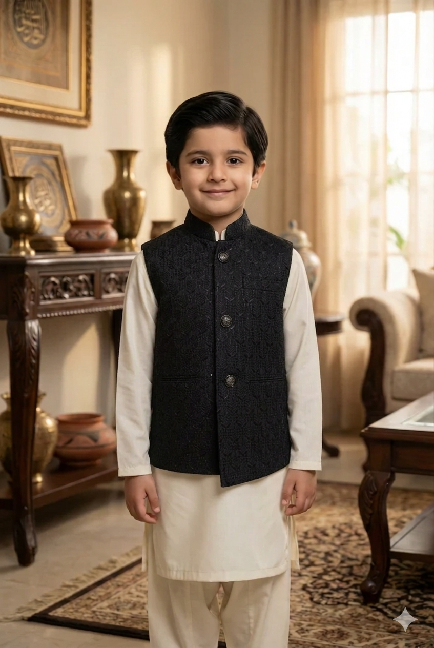 Kids Premium Black Waistcoat