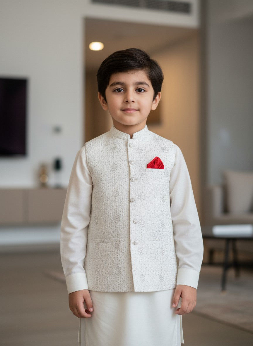 Kids Premium Off White Waistcoat