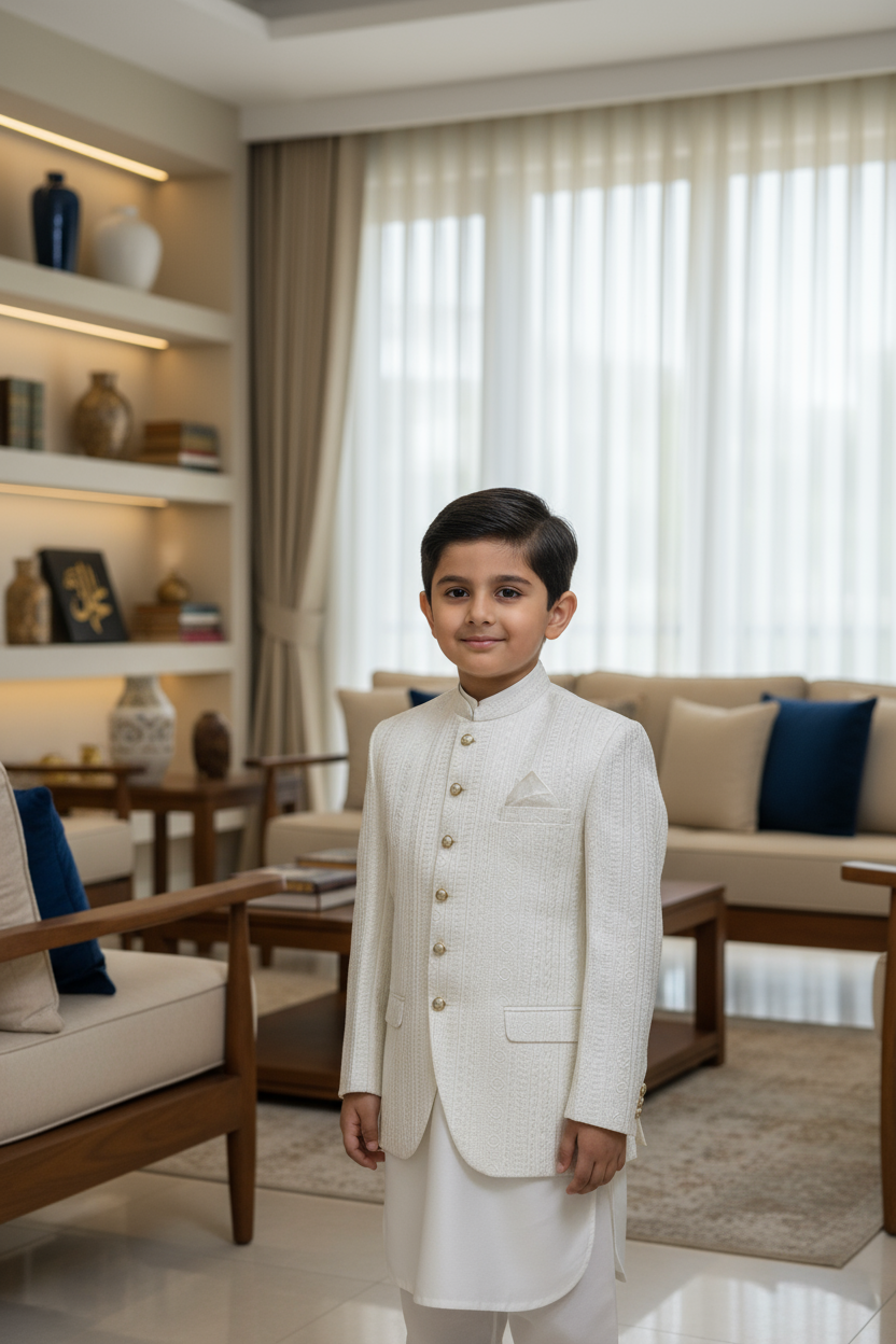 Kids Premium Off White Prince Coat