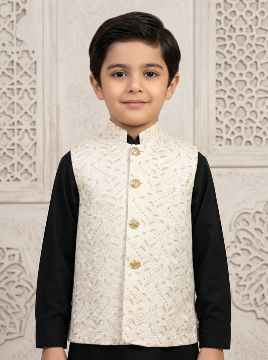 Kids Premium Off White Waistcoat