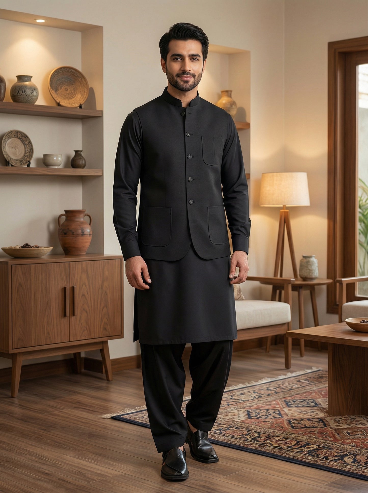 Men 3 Piece Kameez Shalwar with Waistcoat