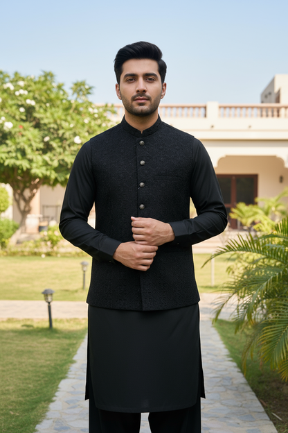 Men Black Masoori Waistcoat