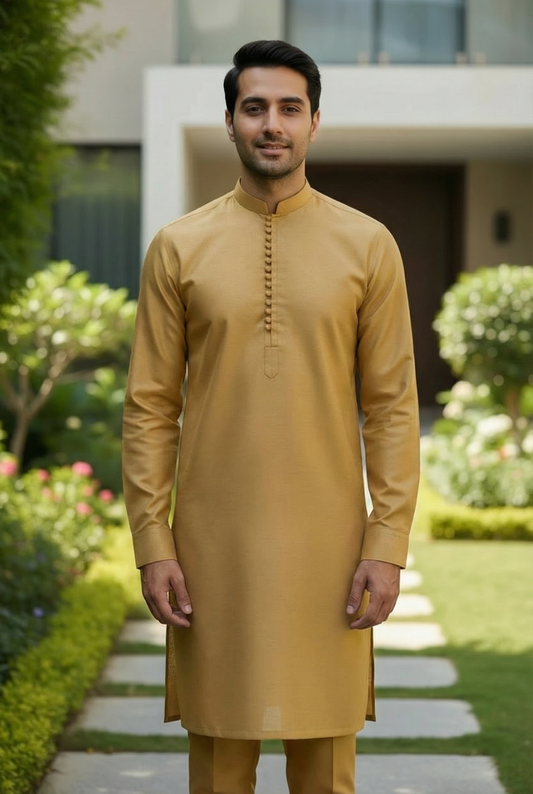 Men Golden Silk Pajama kameez