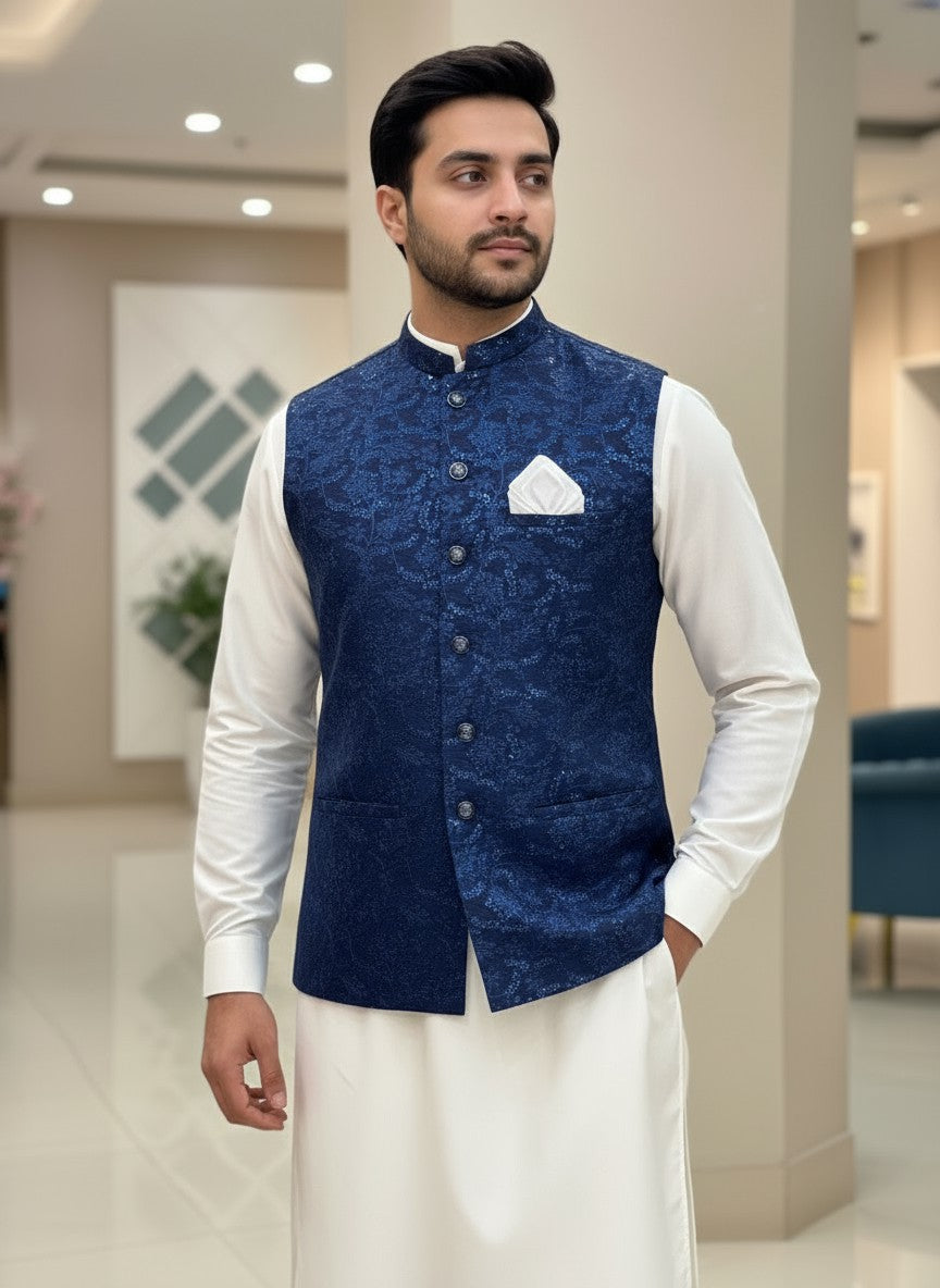 Men Navy Blue Waistcoat