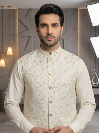 Men Off White Waistcoat