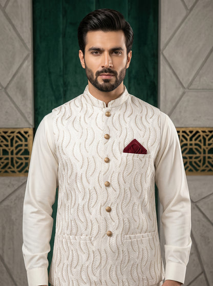 Men Off White Waistcoat