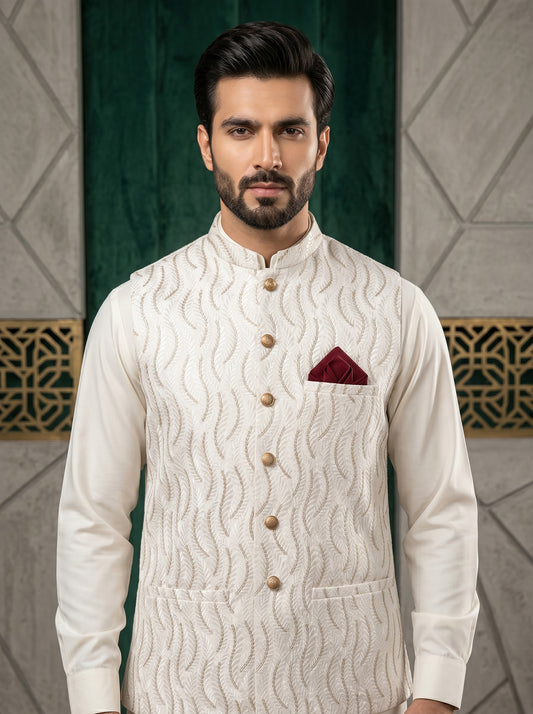 Men Off White Waistcoat