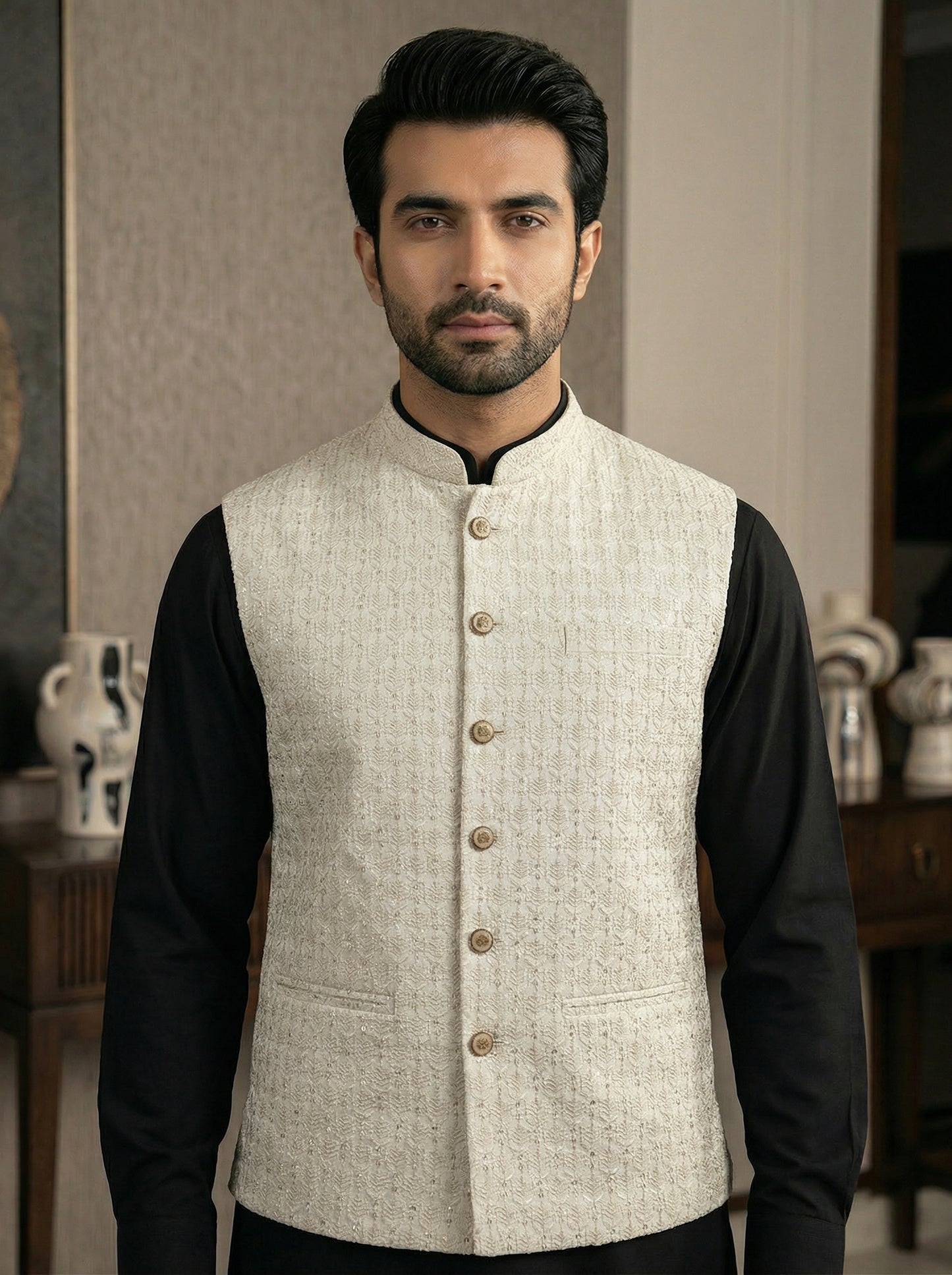 Men Off White Waistcoat