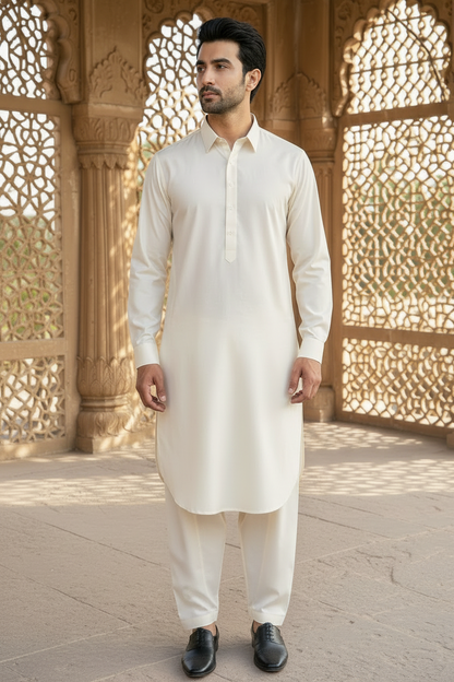 Men Off White kameez Shalwar