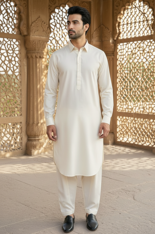 Men Off White kameez Shalwar