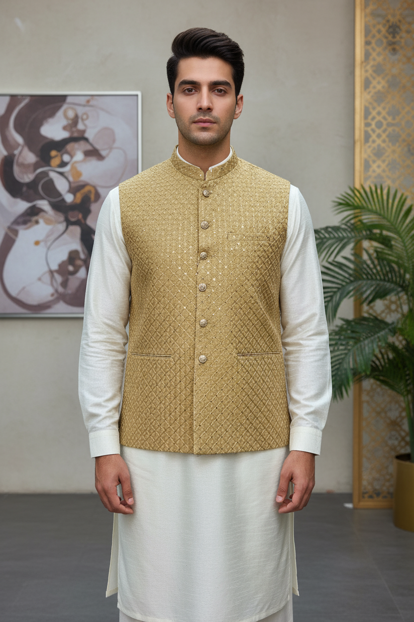 Men Premium Golden Waistcoat
