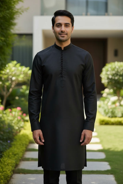 Men Black Silk Pajama kameez