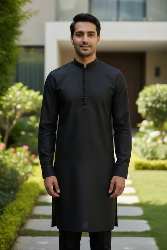 Men Black Silk Pajama kameez