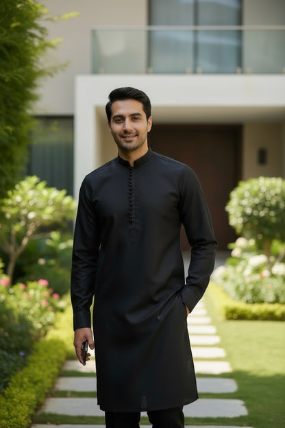 Men Black Silk Pajama kameez