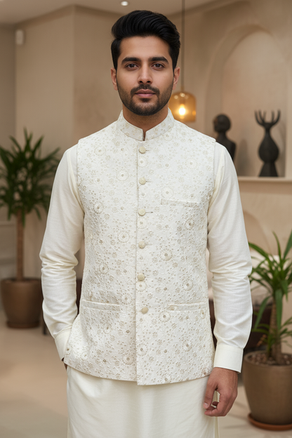 Men Off White Waistcoat