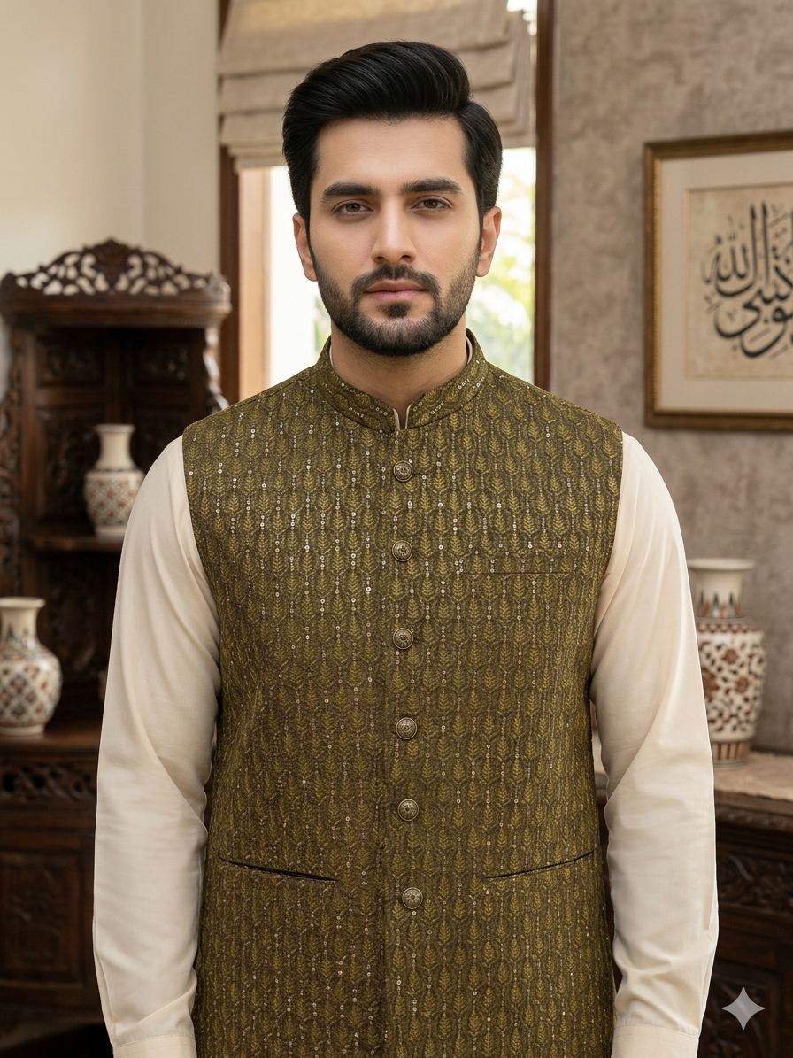 Men Mehndi Waistcoat