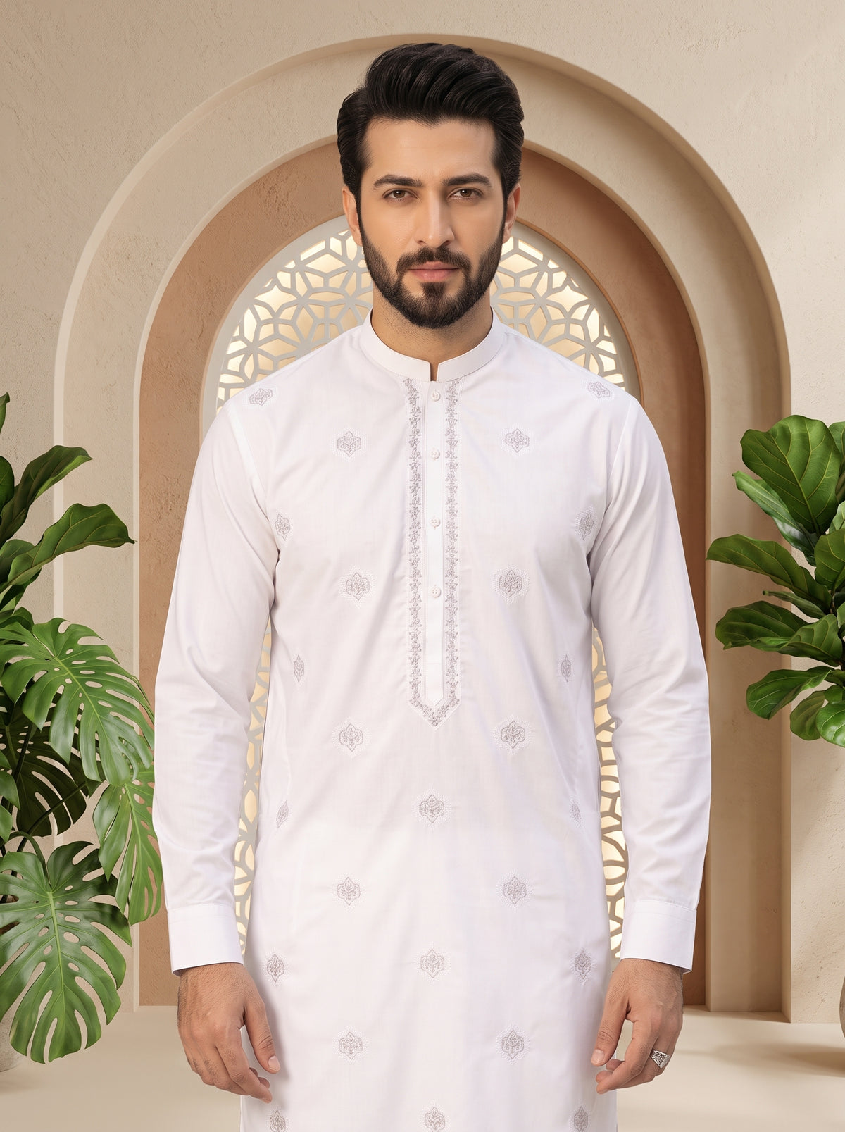 Men Unstitched Kameez Shalwar Off White