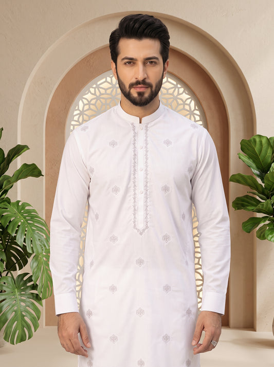 Men Unstitched Kameez Shalwar Off White