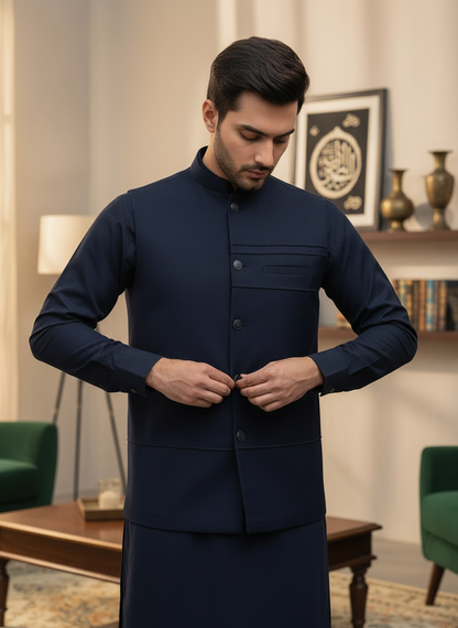 Men 3 Piece Kameez Shalwar with Waistcoat