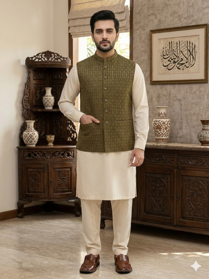 Men Mehndi Waistcoat